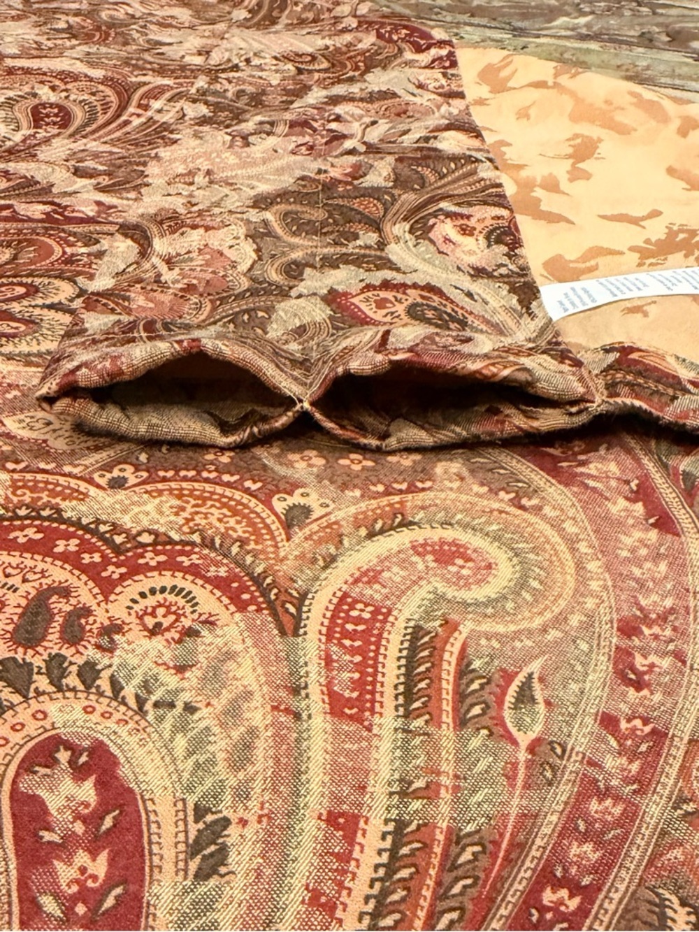 Paisley Curtain Panels Pair Burgundy Olive Green Light Gold 86” X 40” Each - Picture 7 of 11